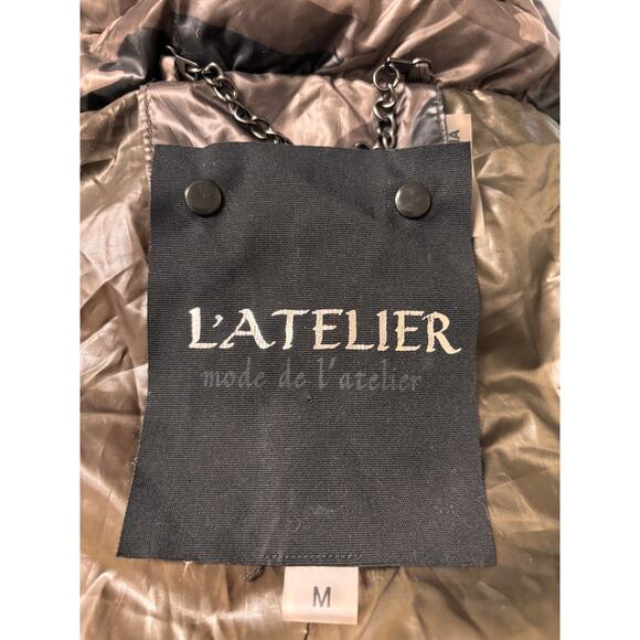 L’Atelier Camo Print Down Puffer Vest Metallic Bronze Quilted Outerwear - Picture 5 of 6